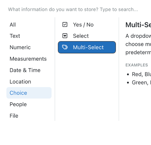 Select multiple options at once with the new multi-select field