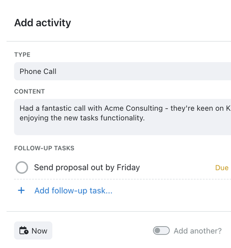 Save time adding follow-up tasks for emails, calls and more