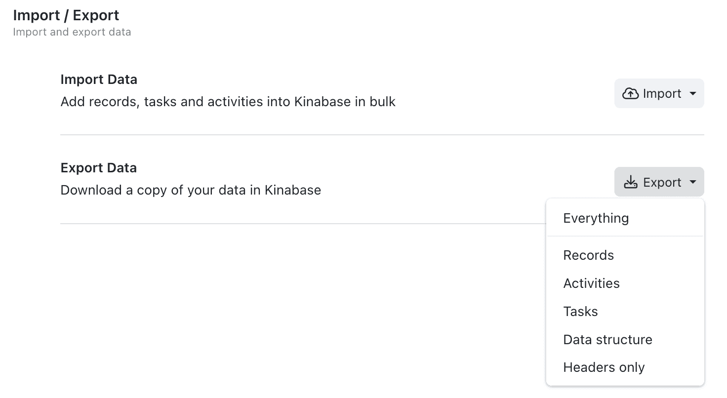 Import/Export Page
