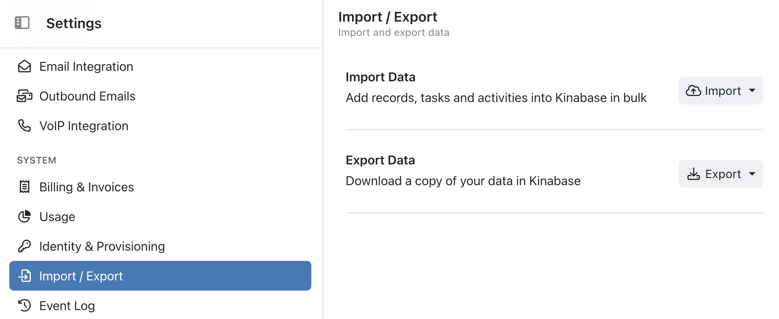 Import/Export Page