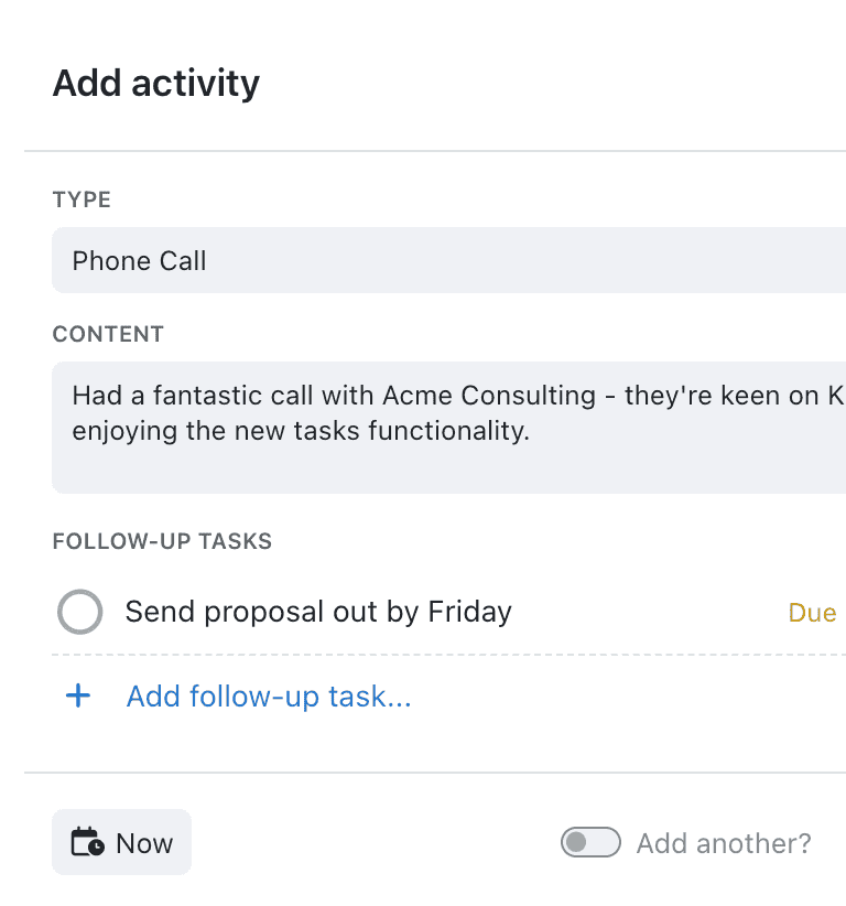 Save time adding follow-up tasks for emails, calls and more