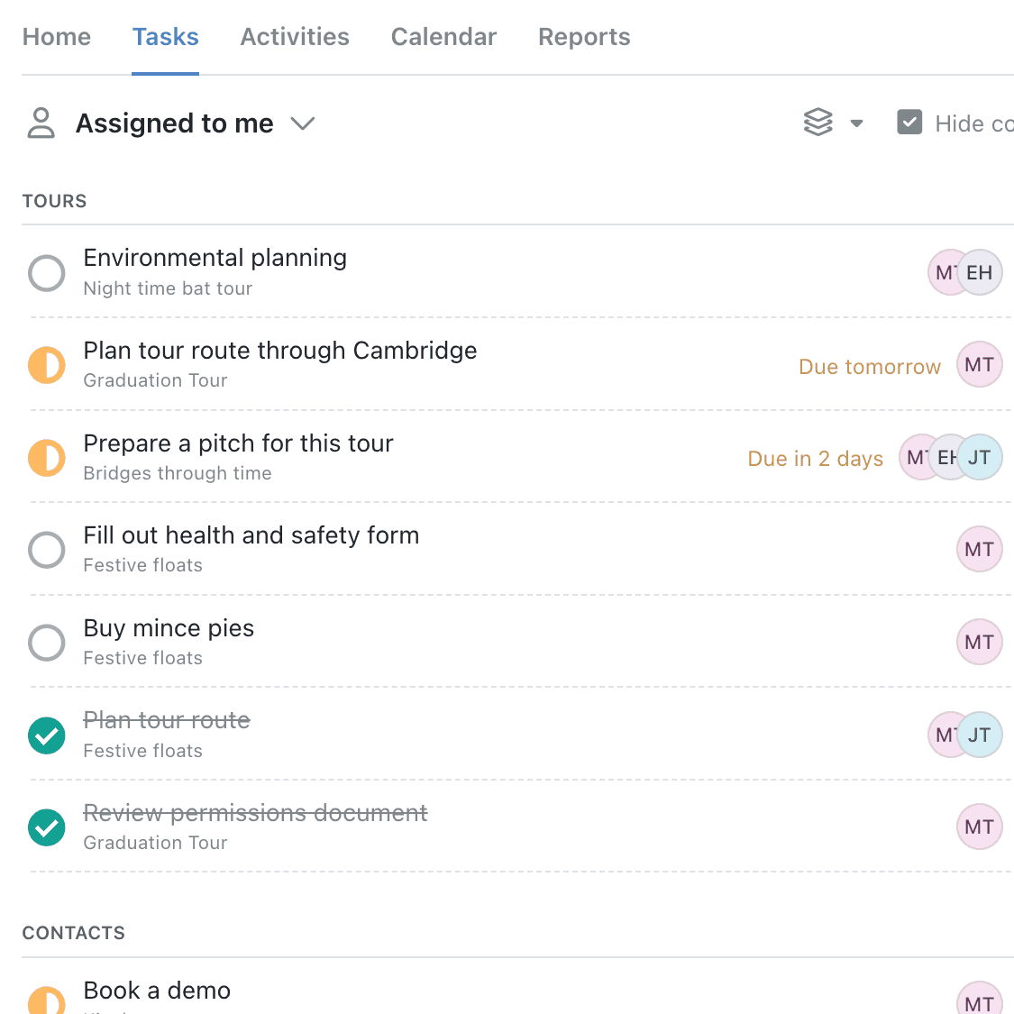 Keep tasks and activities organised in custom dashboards
