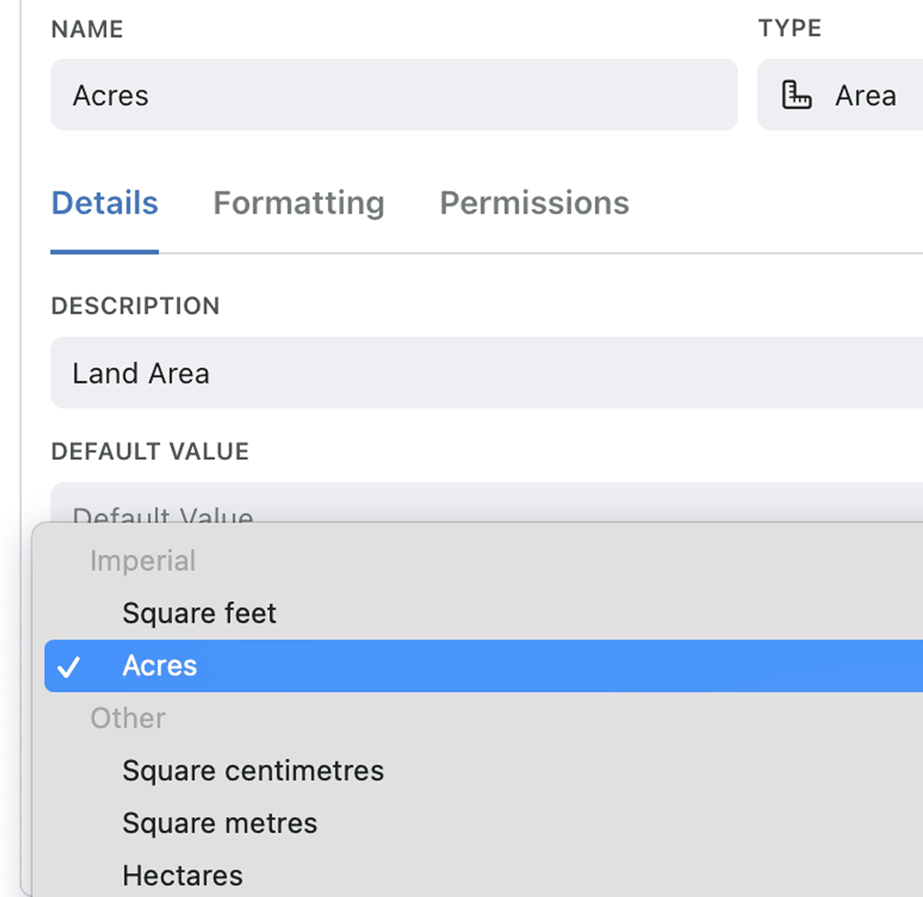 Use acres in Kinabase to measure land