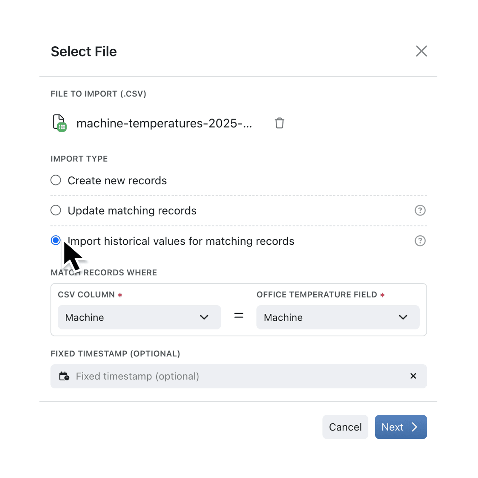 Import historical record changes from any CSV