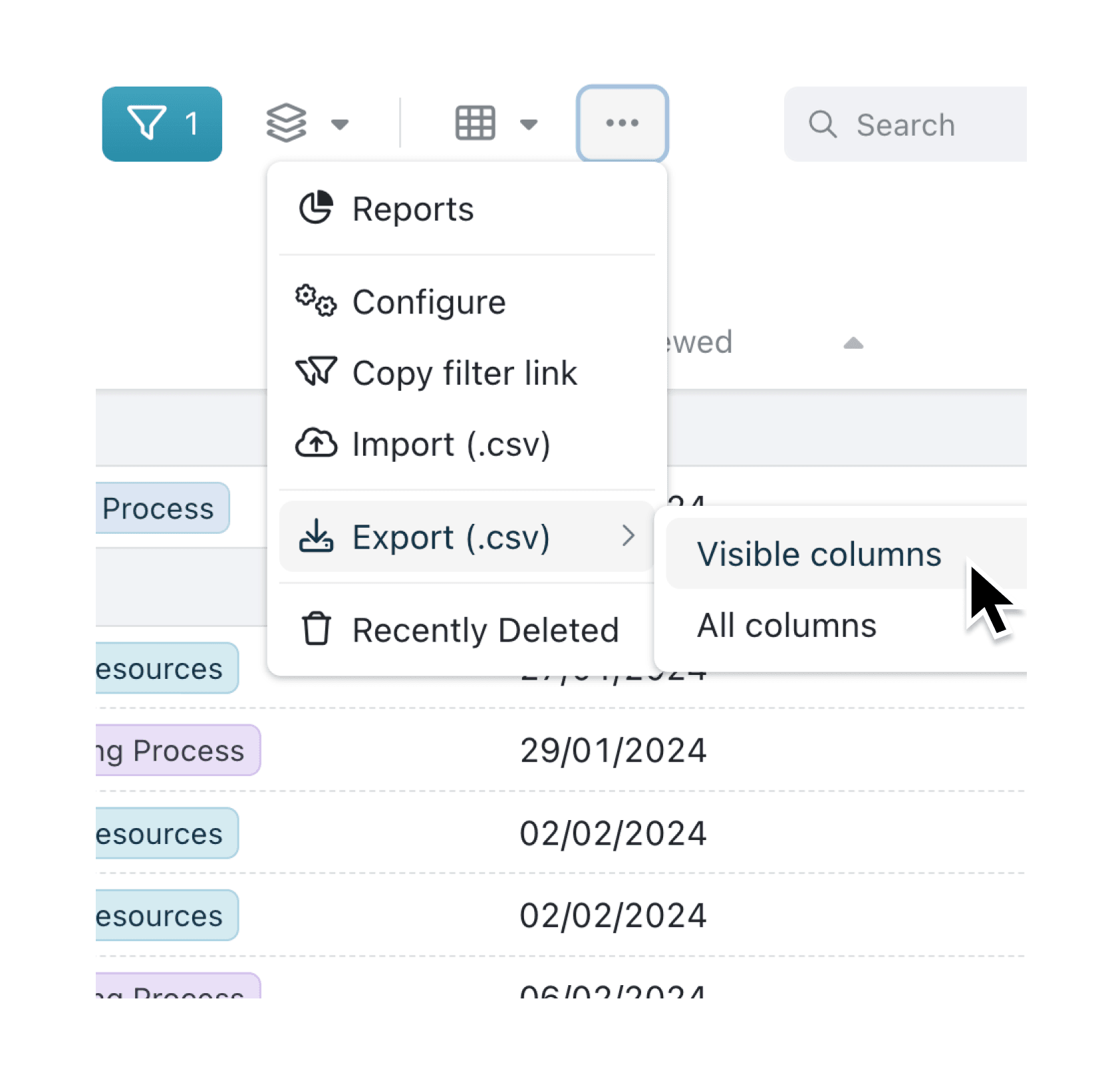 Export exactly what you need with visible or all columns