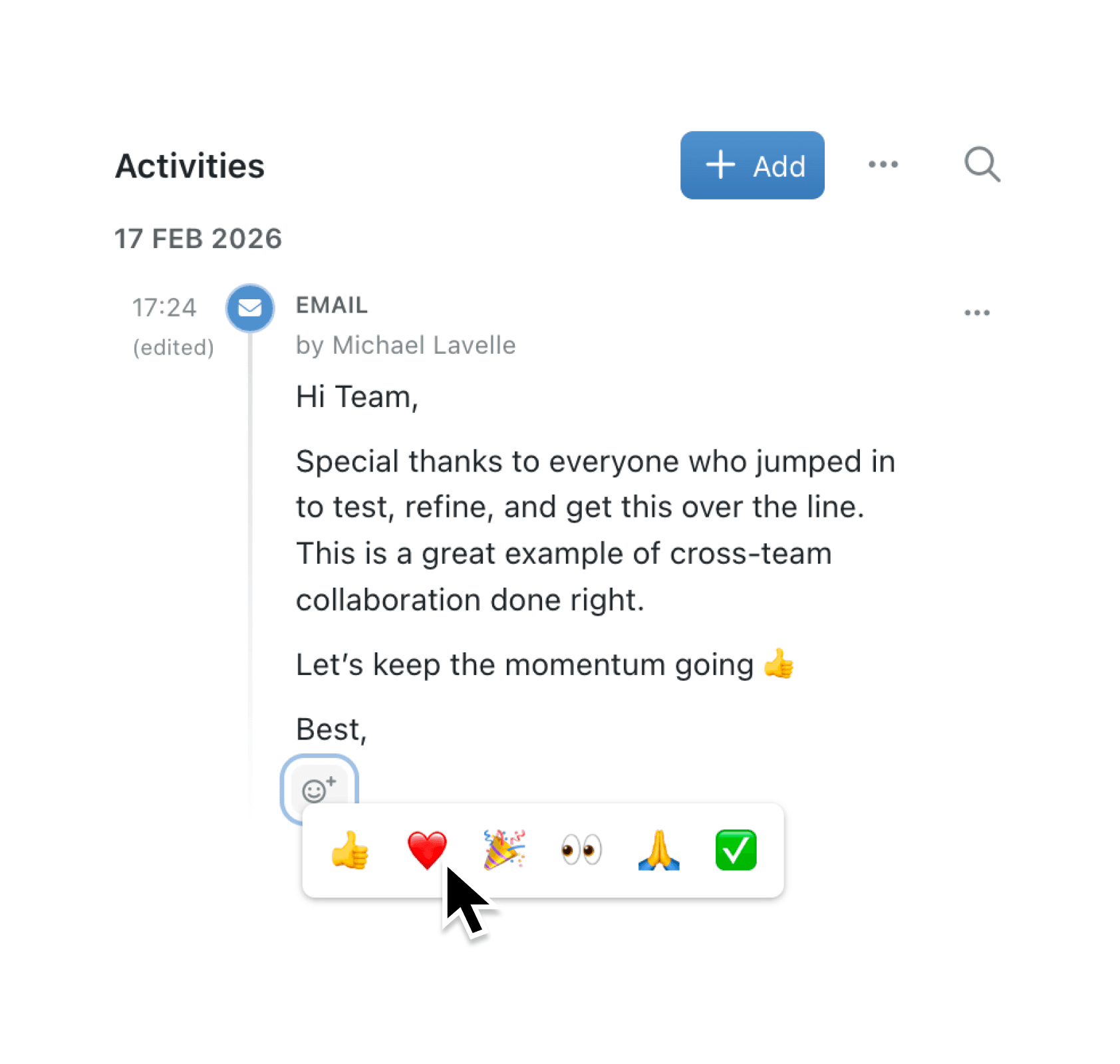 React to activities with emoji to boost team engagement
