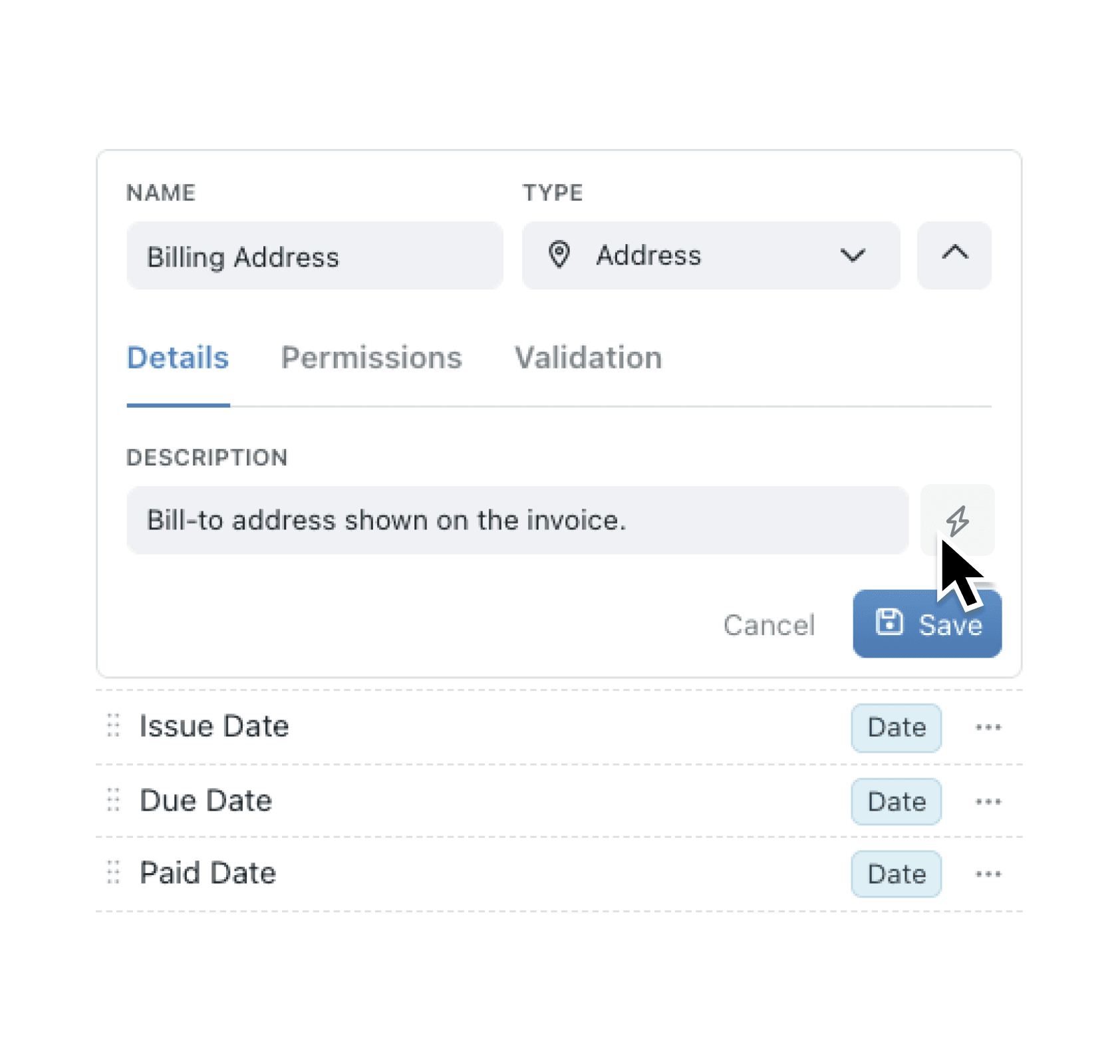 Generate field descriptions instantly with AI assistance