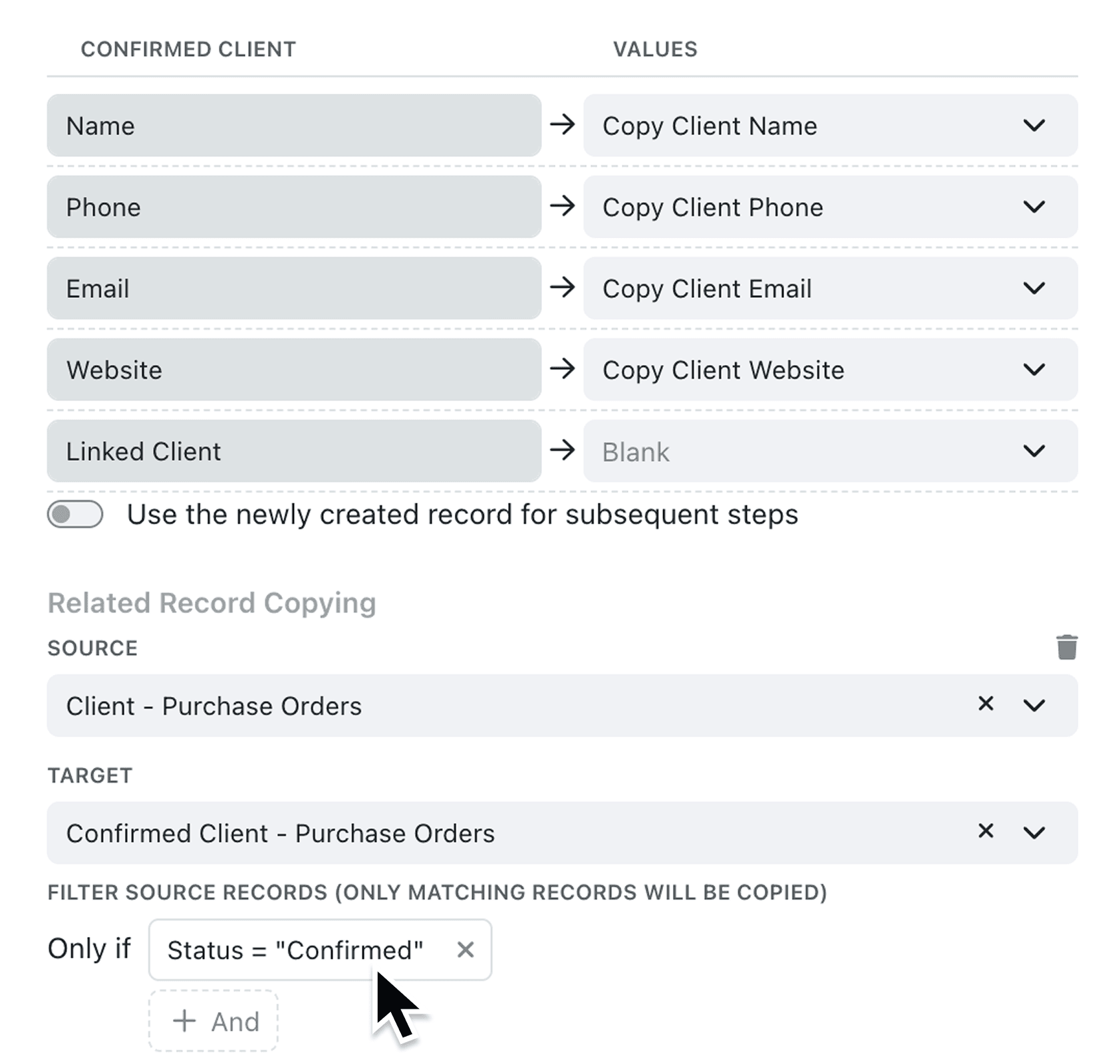 Copy only the records you need with automation filters