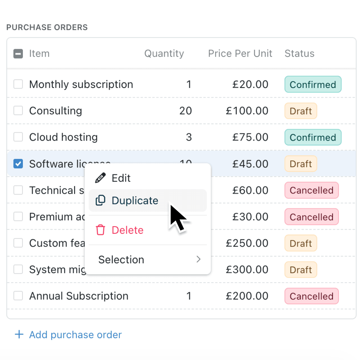 Duplicate line items instantly with the new context menu option