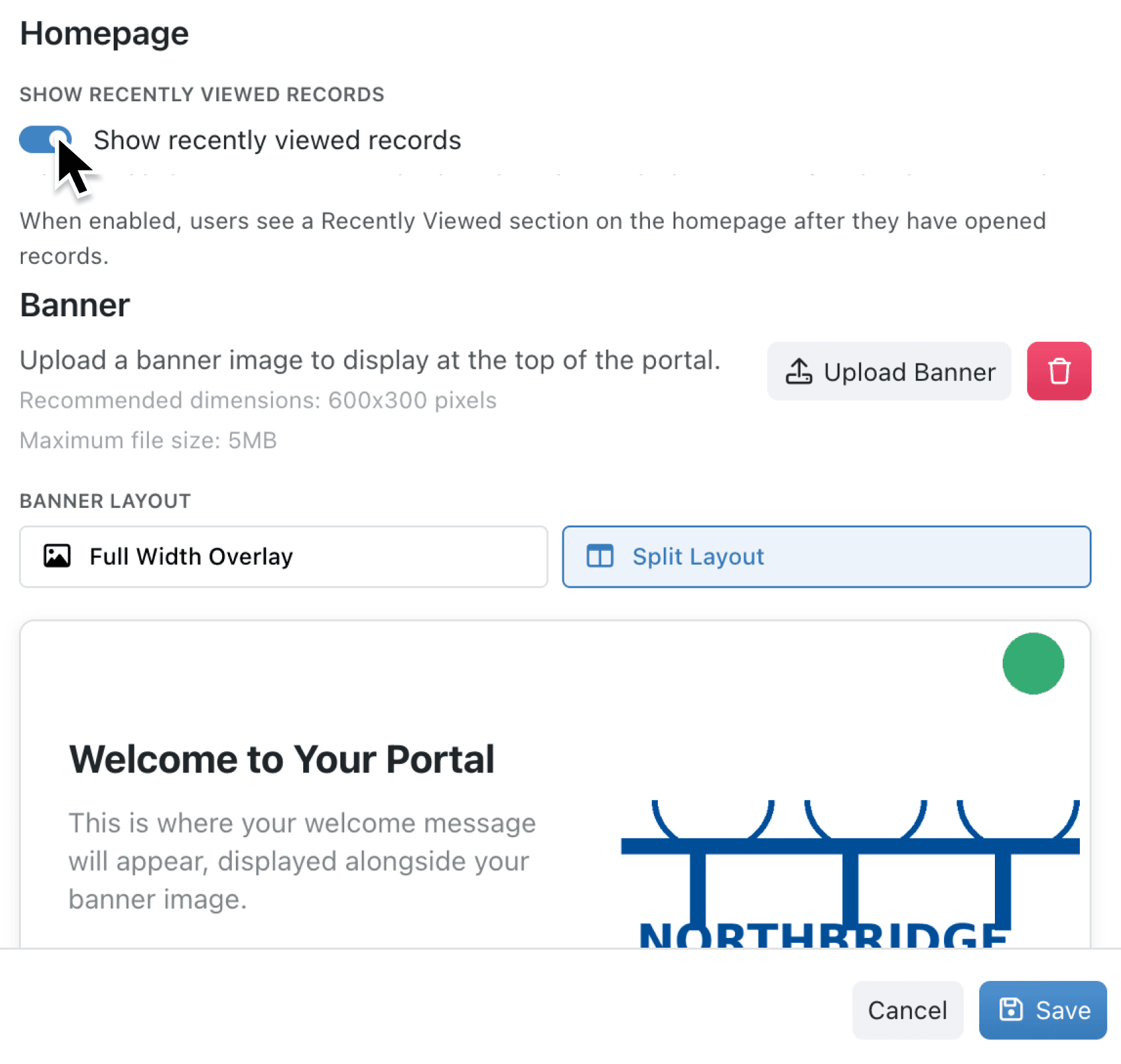 Control your portal homepage with the recently viewed toggle