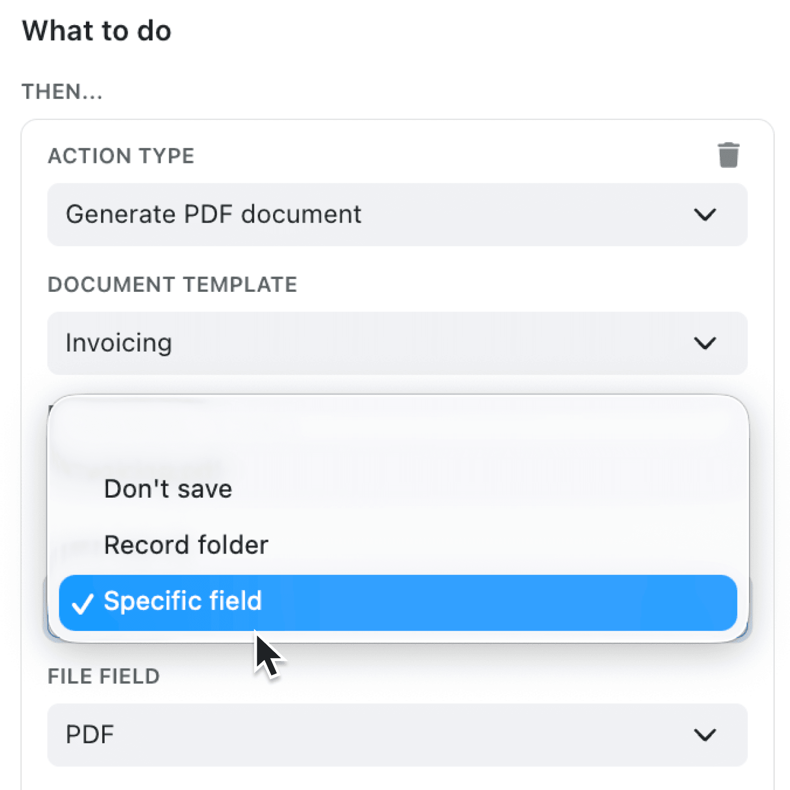 Save generated PDFs directly into record fields with automations