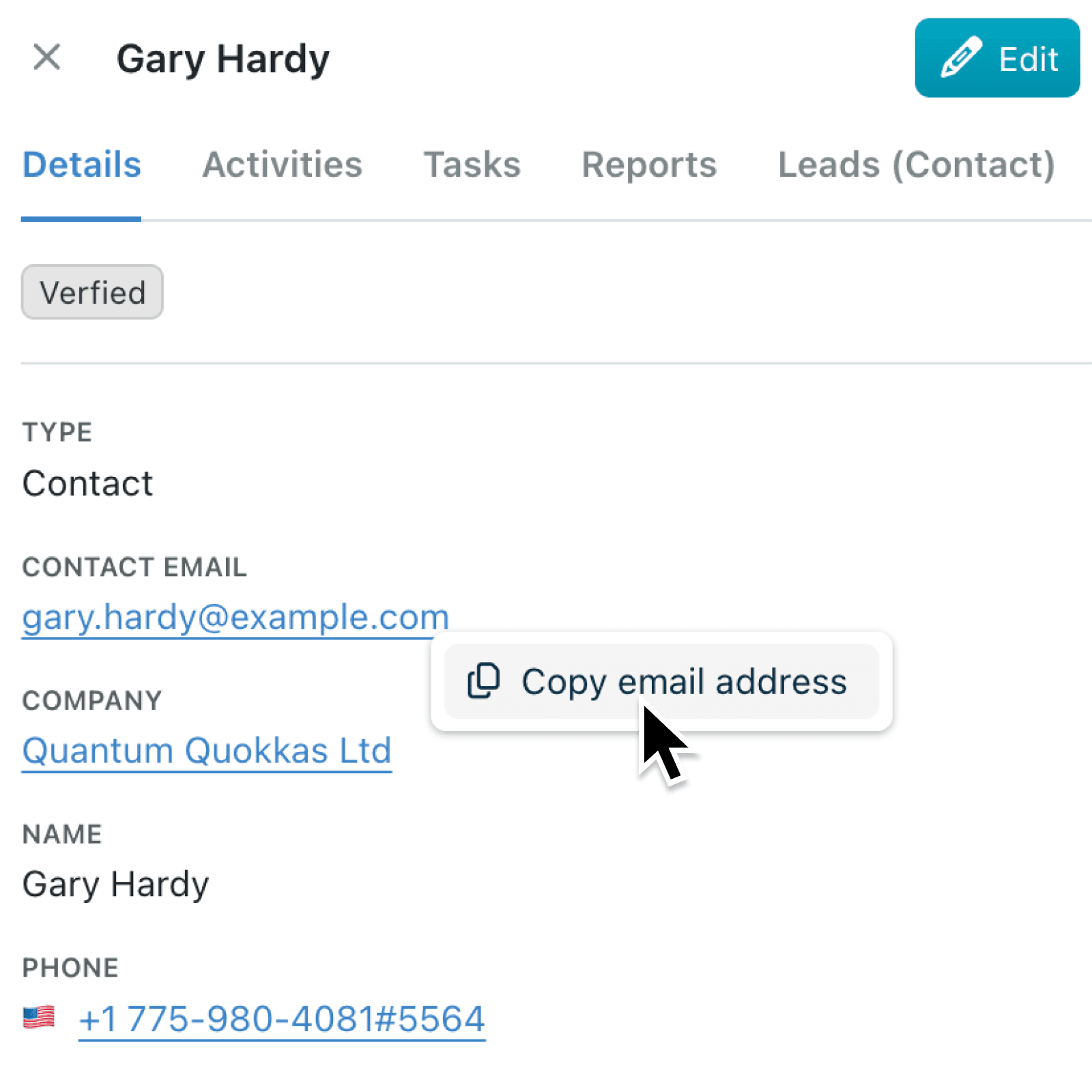 Copy email addresses and phone numbers with a right click