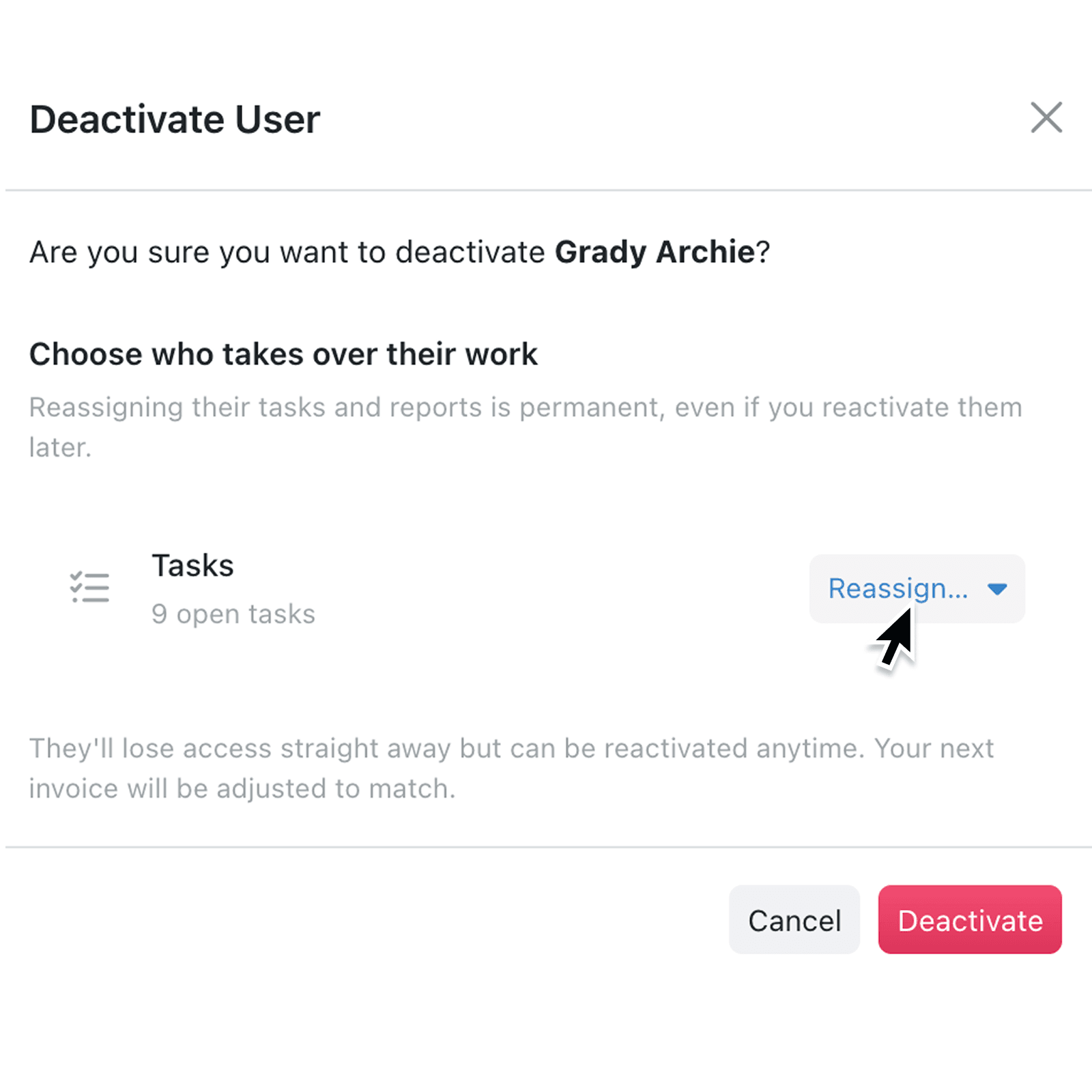 Transfer reports and tasks when you deactivate a user