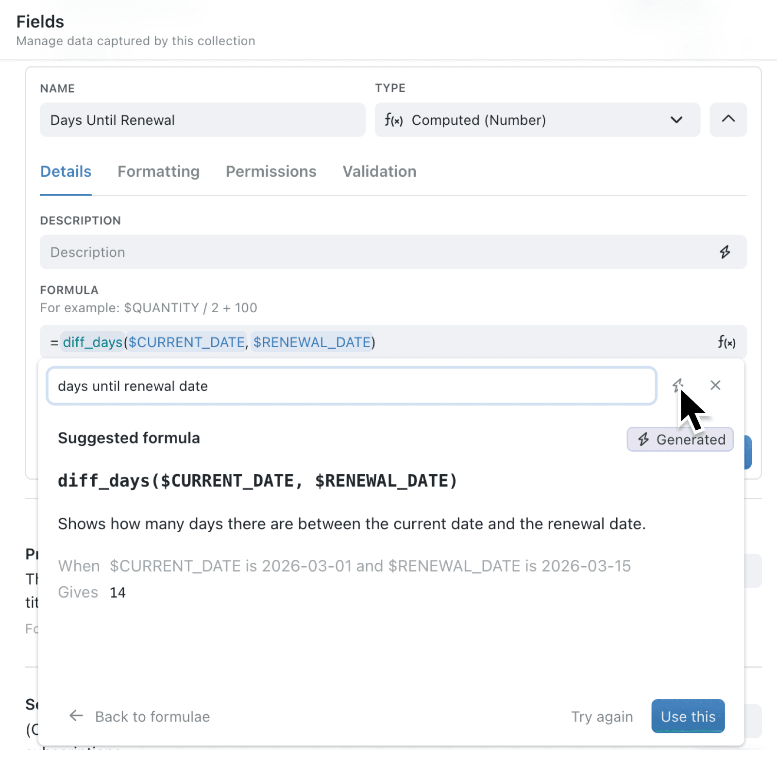 Create formulas by describing the result you need