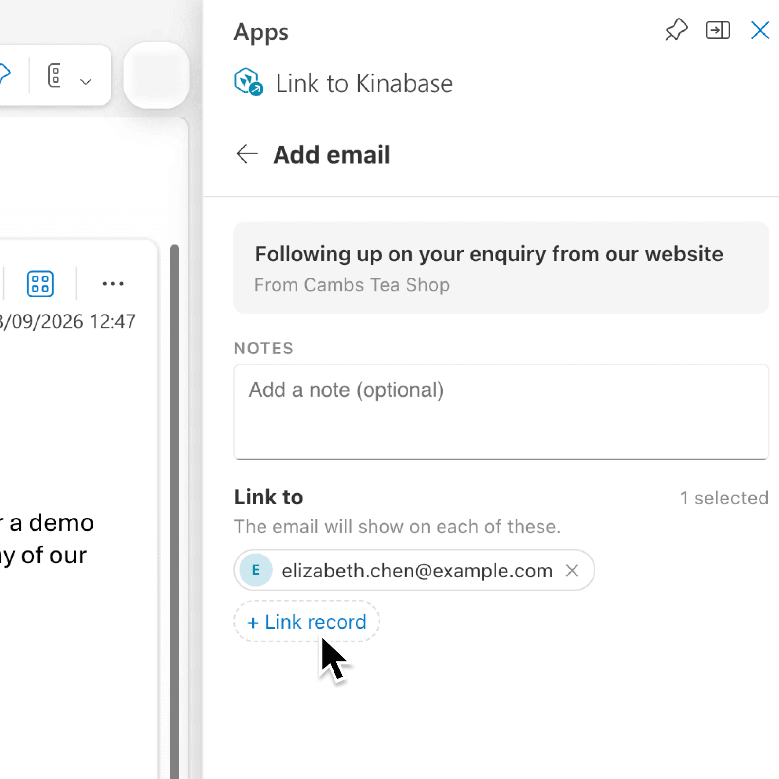 Link Outlook emails to related records you already use
