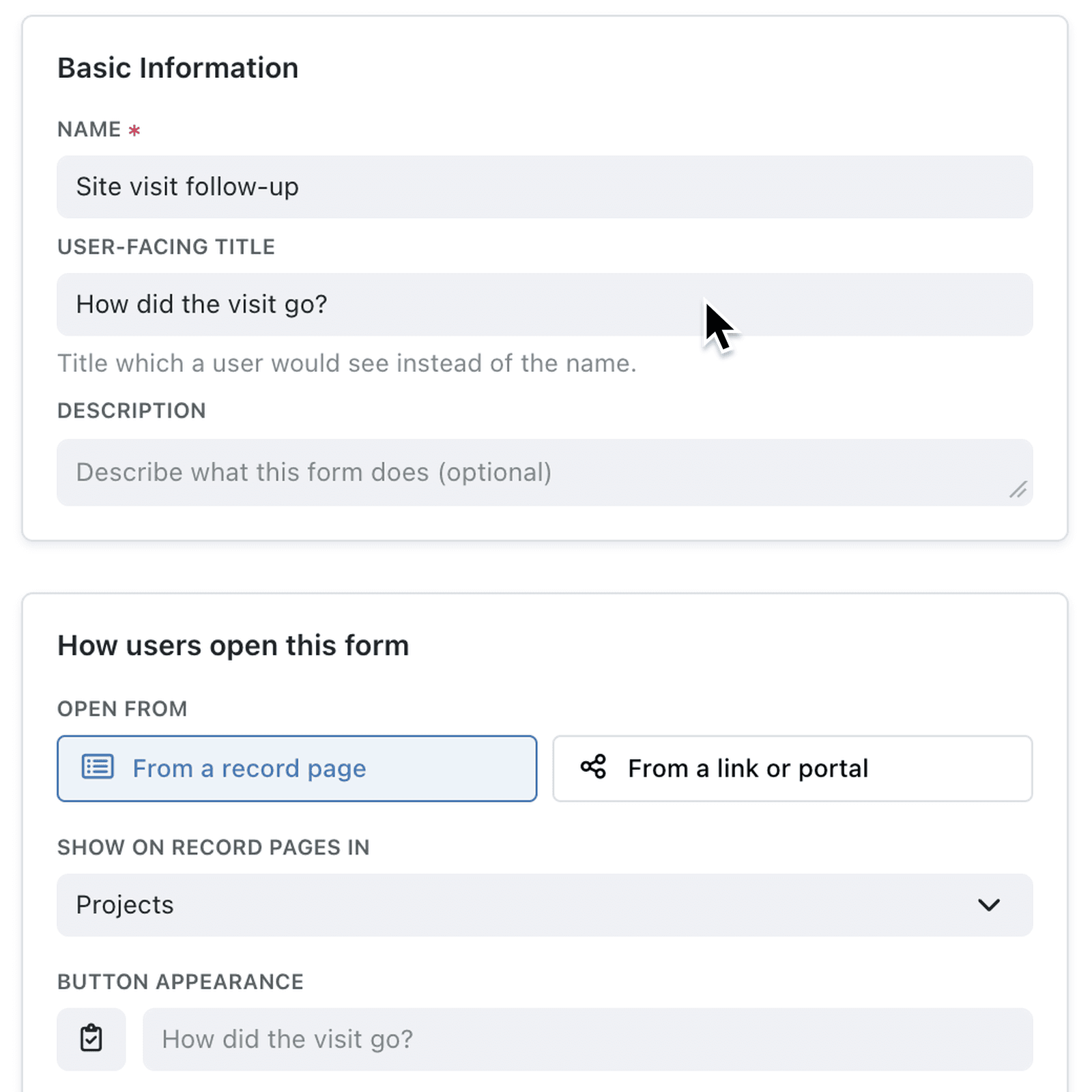 Set the title people see when they fill in a form