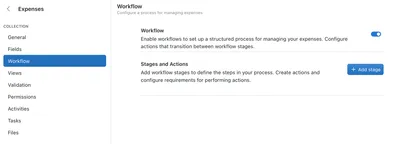Enabling workflows for expenses collection