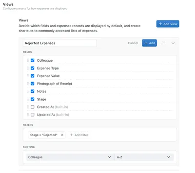 Adding your first view for rejected expenses