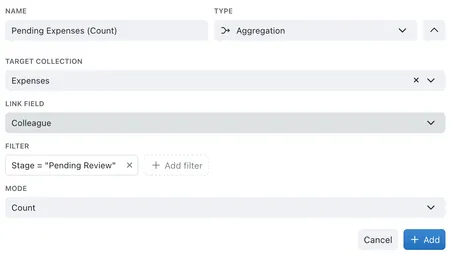 Count aggregated field for expenses