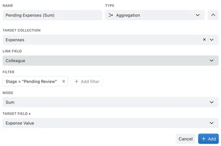 Sum aggregated field for expenses