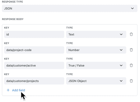 The Make an API call step showing the Response settings