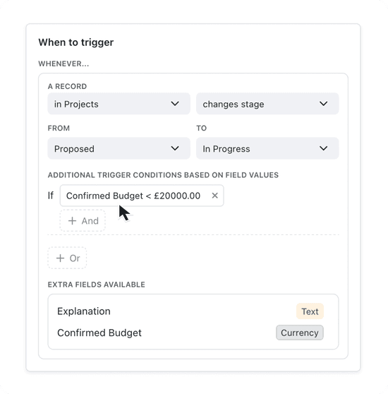 Building trigger conditions from field values