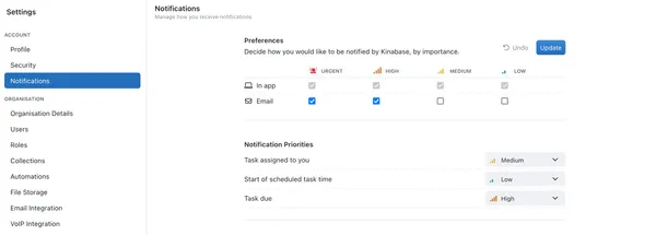 Configuring notifications settings