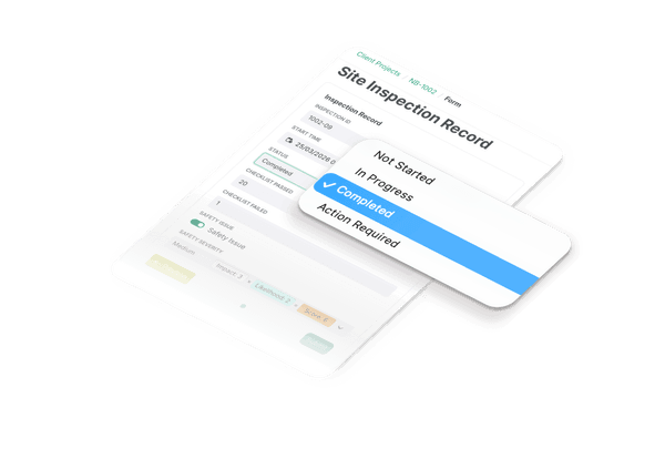 Internal portal with site inspection form filled in